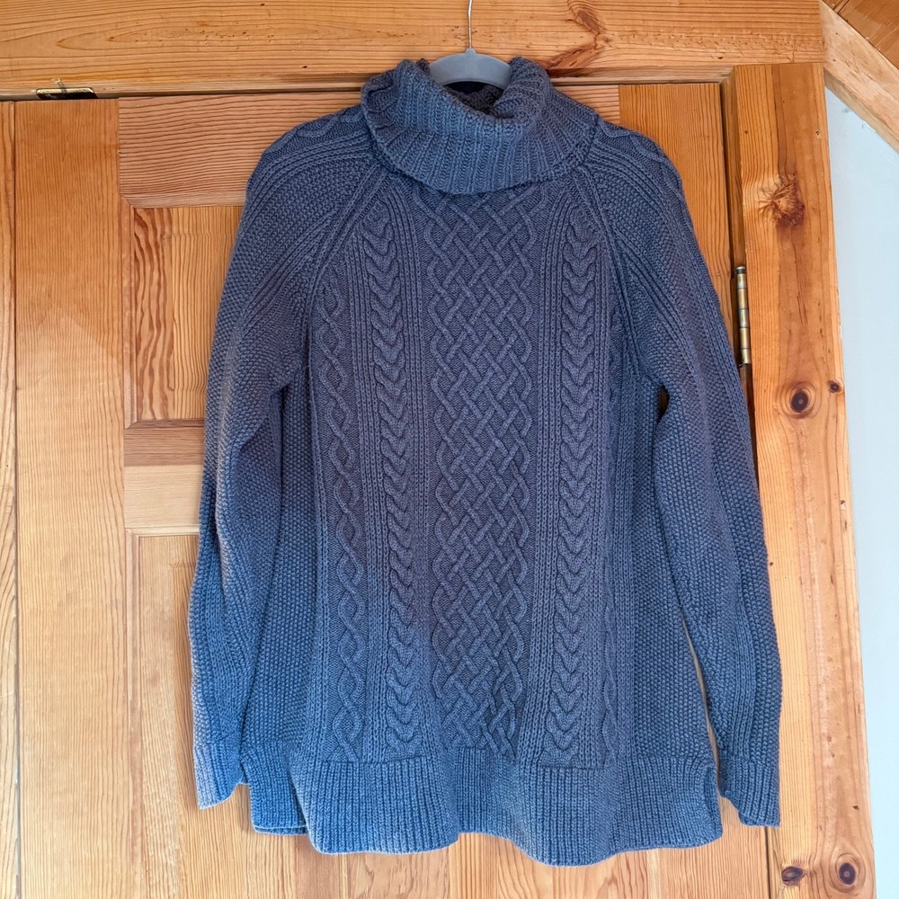 Talbots Gray Cable Knit Turtleneck Sweater Cotton Wool Cashmere Blend L